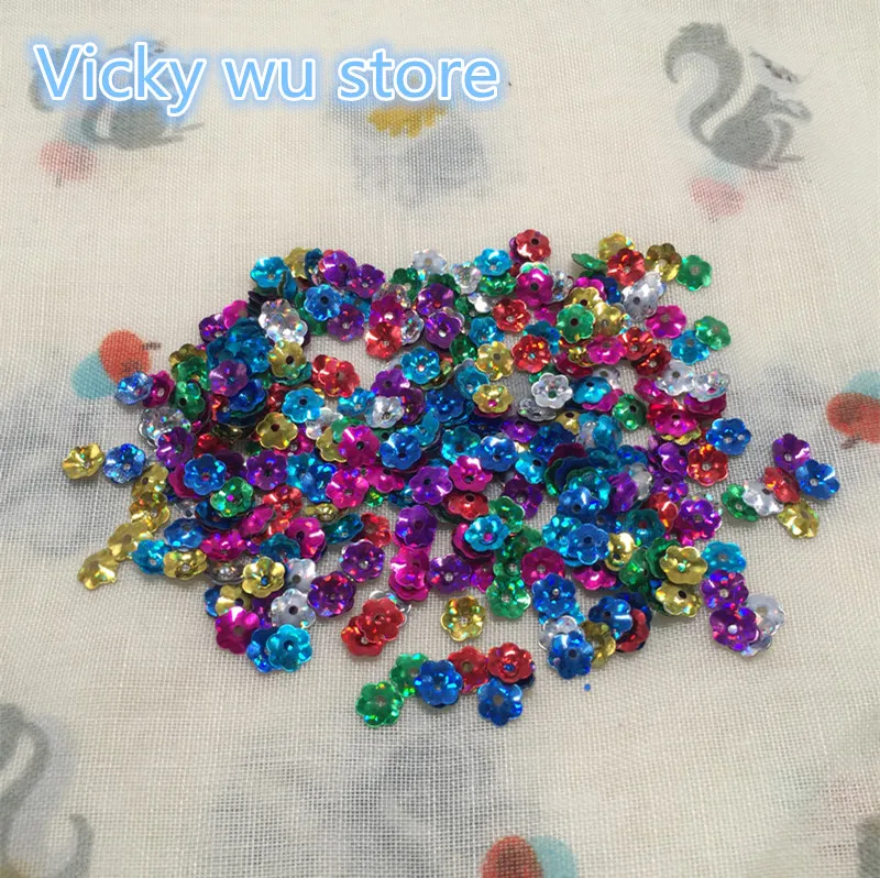 

2000pcs Multi Mixed with golden undertone 7mm Plum Blossom Cup Loose Sequins Paillette Sewing,Wedding Confetti Craft Garment