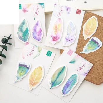 

24 pcs/Lot Color feather memo pad Mini sticky notes Post Diary sticker bookmark Office planner tools School supplies DM171