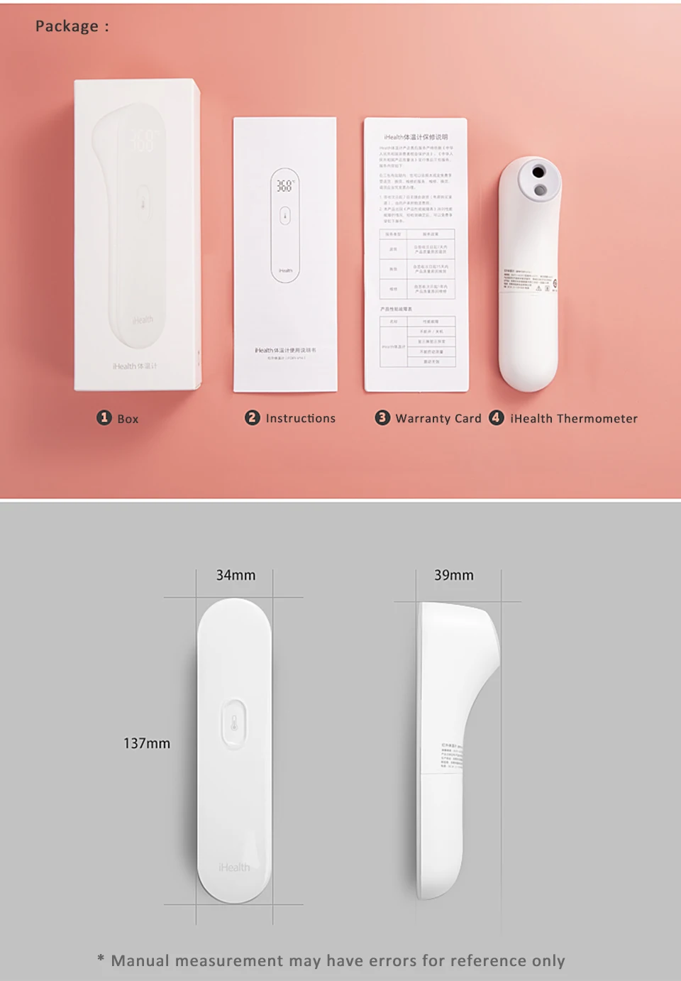 Оригинальный Xiaomi Mijia iHealth термометр светодиодный Бесконтактный цифровой инфракрасный термометр для тела лба для малышей, детей и взрослых