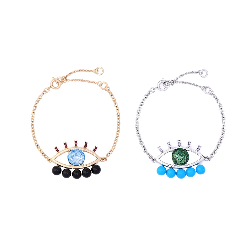 

KISS ME Silver & Gold Color Alloy Crystal Eye Charm Bracelet Cute Fashion Bracelets for Women Brand Jewelry