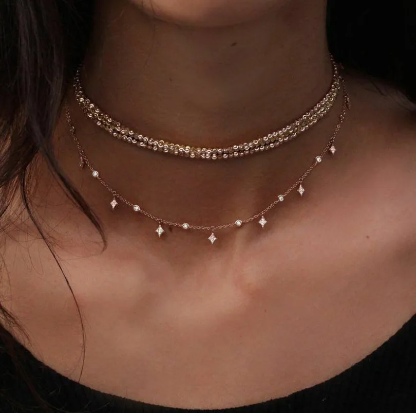 

2019 New Fashion Multilayer Choker Necklace Crystal Star Chain Gold Women Summer Jewelry Women Necklace Layered Necklace Fashion