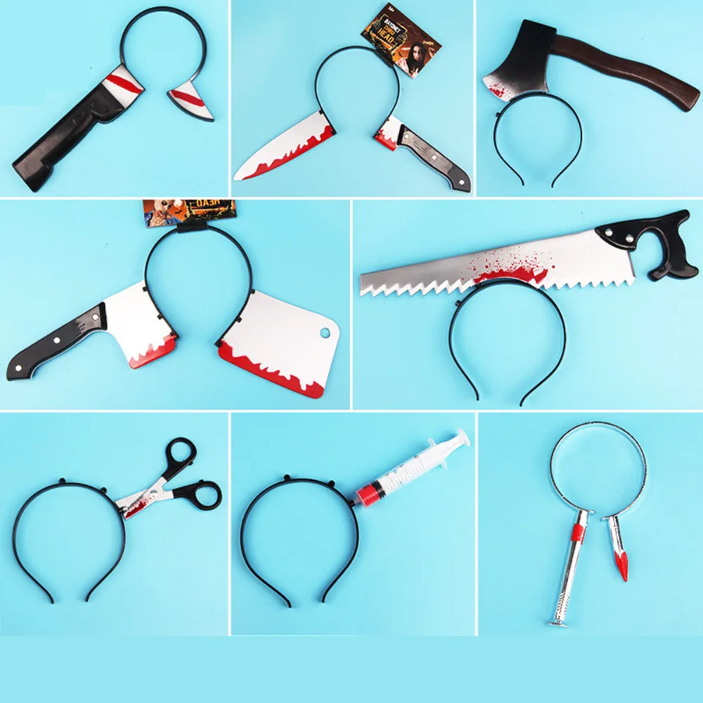 

1Pc Halloween Headdress Party Supplies Horror Headdress Prop Makeup Party Headdress Props Blood Ax Needle Cutlery Creative Decor