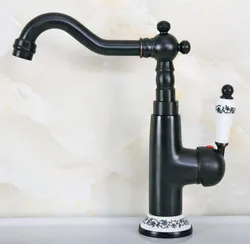 Black Oil Rubbed Bronze Ceramic Base Kitchen Wet Bar Bathroom Vessel Sink Faucet Single Hole Swivel Spout Mixer Tap anf652