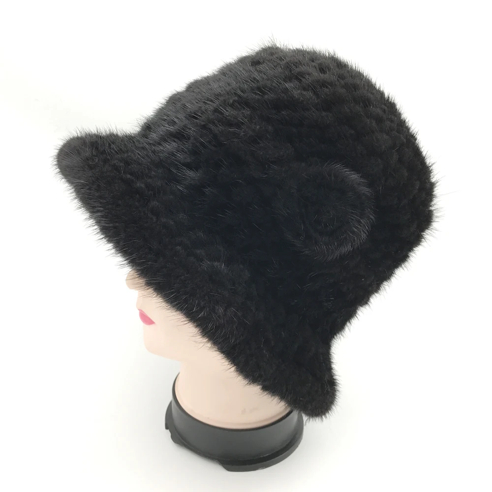 Новая мода натуральная норковая меховая шапка Зимняя Теплая эластичная натуральная норковая меховая женская Стильная шапка вязаная настоящая норковая шапка