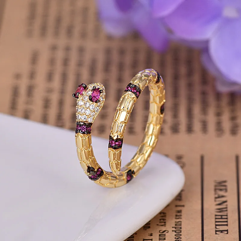 

Unique Creative Gold Color Exaggerated Snake Series Index Crystal Finger Ring For Women ZK40