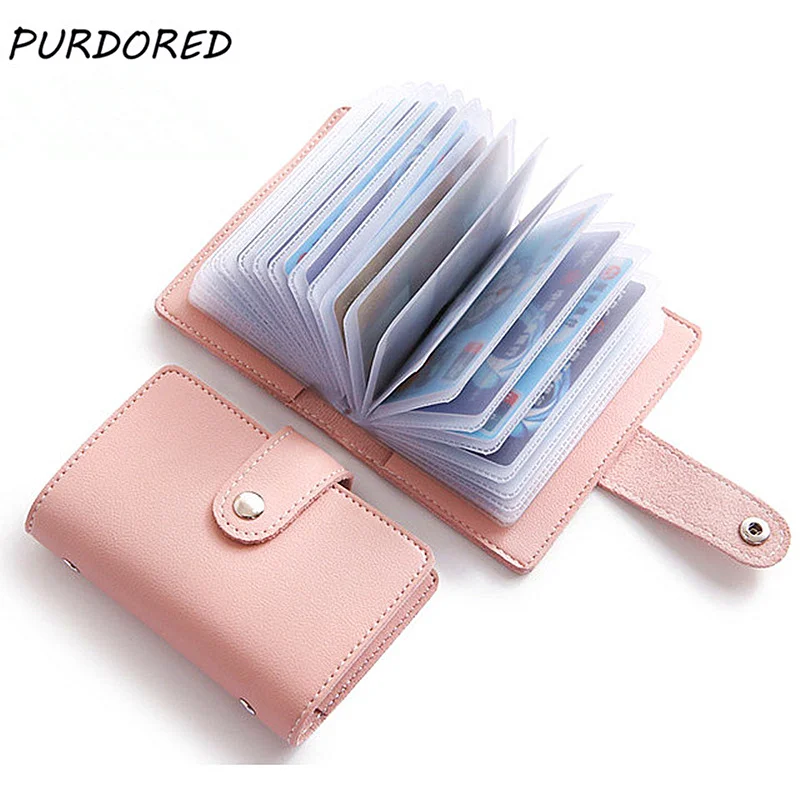 

PURDORED 1 Pc 14 Slots Solid Card Holder PU Leather Credit Card Case Women Business ID Card Case Pocket Carteira Mujer