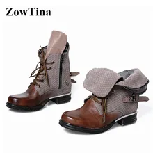 Женские винтажные зимние ботинки ботильоны из натуральной кожи ботинки на плоской подошве 3 см Bota Feminina ботинки с ремешком сзади Большие размеры 42; zapatillas mujer