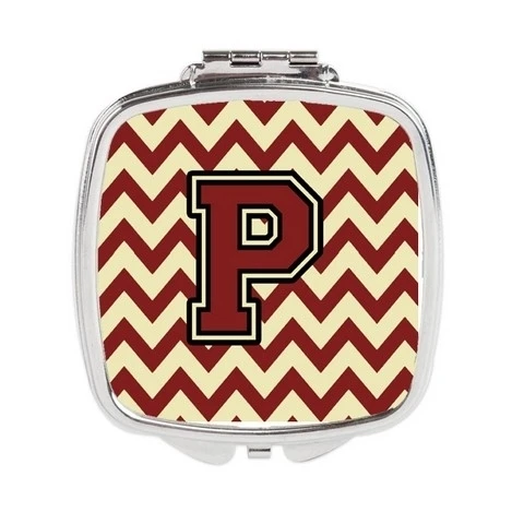 Carolines Treasures CJ1061-PSCM Letter P Chevron Maroon & Gold Compact Mirror (1)