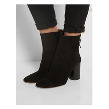 Женская обувь; австралийские черные матовые замшевые женские короткие ботинки на массивном каблуке; высокие резиновые ботиночки; женские ботильоны; Bota Inverno Feminina