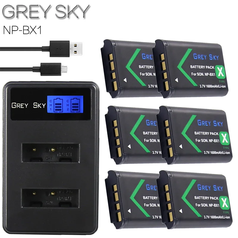 For SONY NP-BX1 npbx1 np bx1 Battery For Sony FDR-X3000R RX100 AS100V AS300 HX400 HX60 AS50 WX350 AS300V HDR-AS300R FDR-X3000 - Color: charger and 6battery