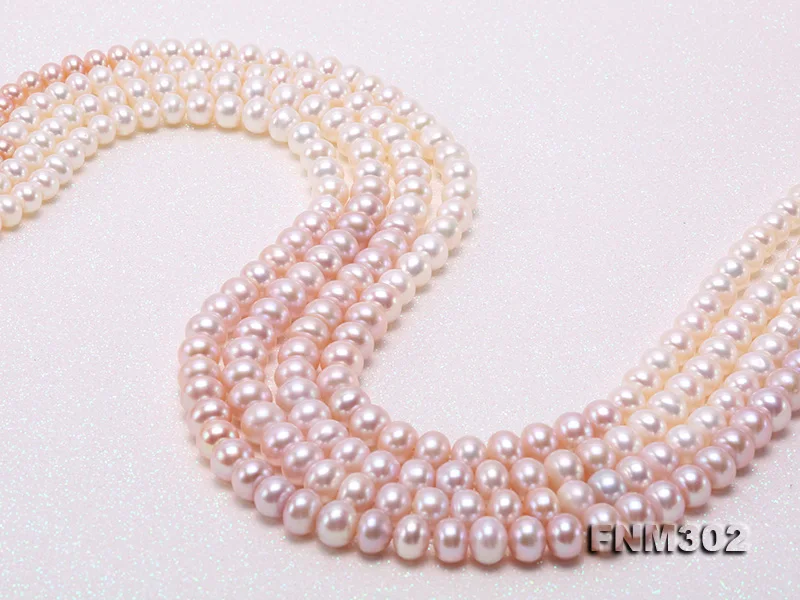 

Perfect AA 7-10MM Flat Round White Purple Freshwater Pearl Necklace 4rows Handmade Birthday Wedding Fashion Women Gift Jewellery