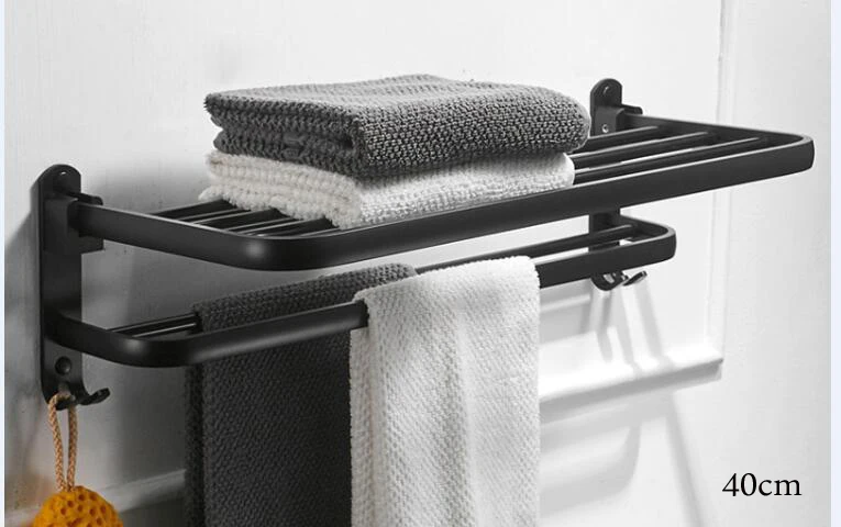 Алюминиевый настенный держатель для полотенец для ванной комнаты, поворотные вешалки для полки для полотенец, бронзовый черный - Цвет: 40cm