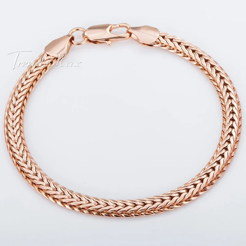 

585 Rose Gold Filled Womens Bracelet Chain Braided Foxtail Link 6mm 18cm 20cm 23cm GB254