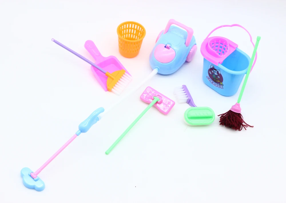 1SET 9pcs Mini Doll Accessories Household Cleaning Tools for 1/6 Dollhouse Toy 