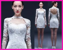 Real Sexy Informal Short Sheath Lace Open Back Bridal Wedding Dress With Long Sleeves W2690 purple lace details open back halter pajama dress with t back