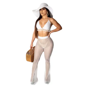 

Fashion 2019 New Sexy Two Piece Set Women Halter Neck Crop Top Wide Leg Pants Party Suit Casual Outfits Beach Tracksuit