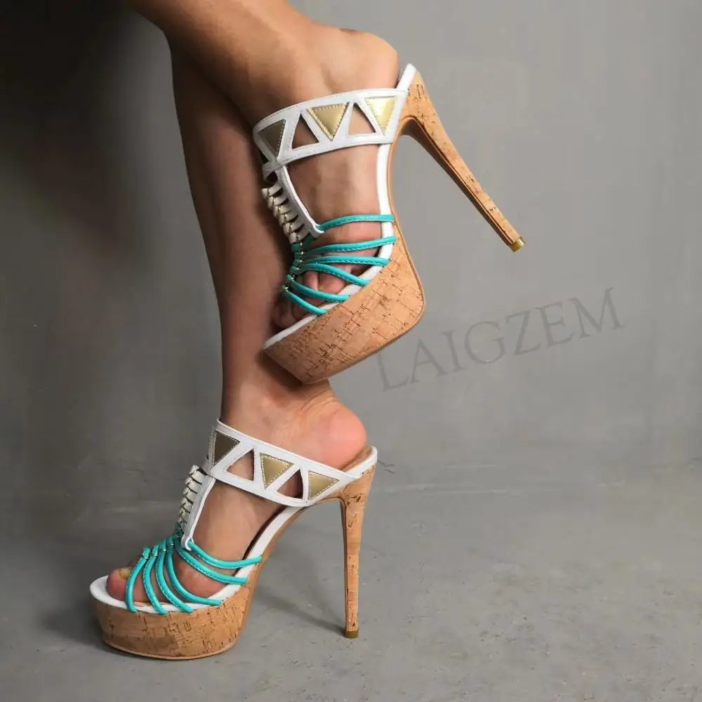LAIGZEM SEXY Strappy Women Sandals Slip On Platform Heels Slides Vacation Party Summer Cut Outs Shoes Woman Big Size 34-52 (6)