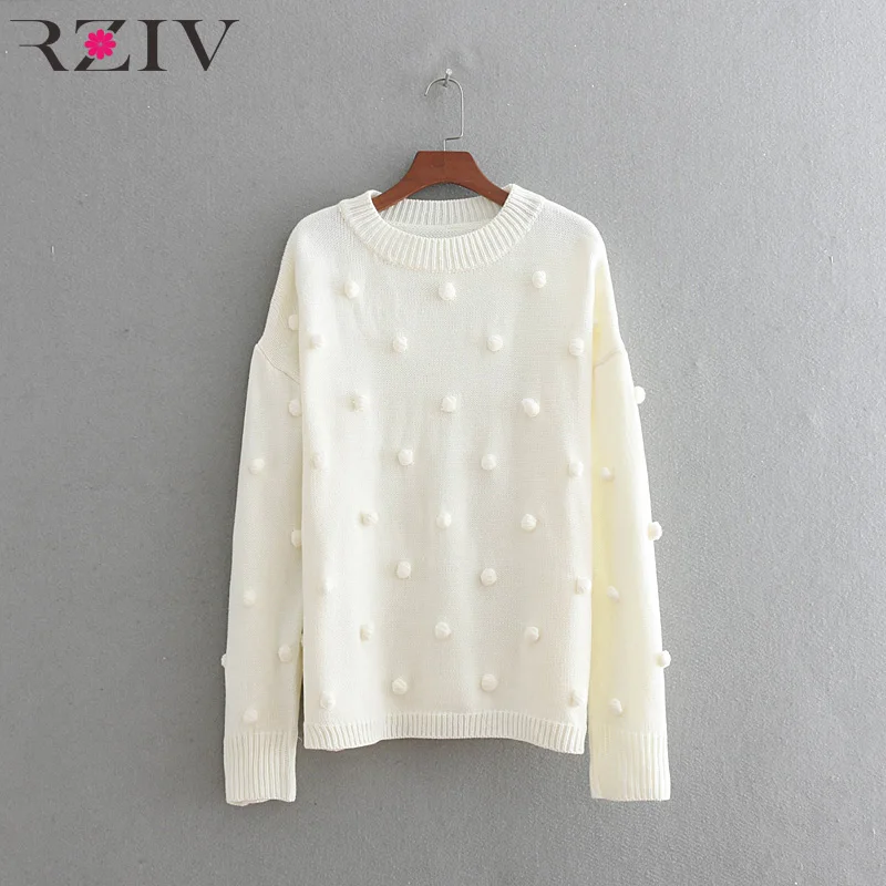 Цена RZIV 2018 осенний женский свитер Повседневный однотонный тканый Шар Украшение свободный свитер