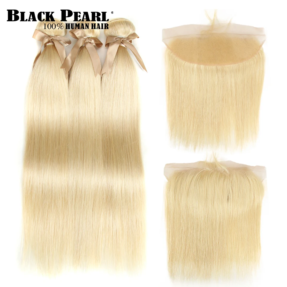 

Black Pearl 613 Bundles With Frontal Peruvian Straight Hair Weave Remy Human Hair Blonde Bundles With Frontal 100g