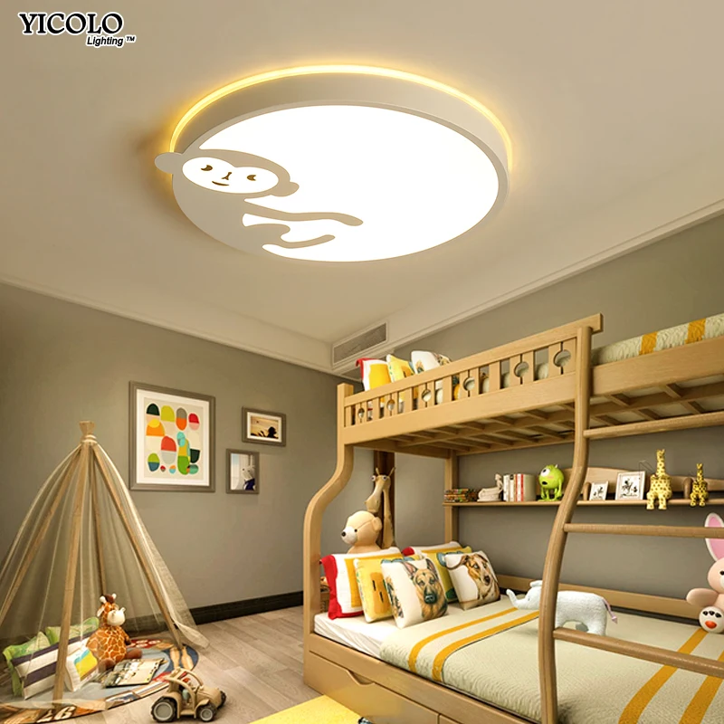

LED monkey Chandelier For Kids Room child's deco Girls Lustres white frame Chandelier Light surface mounted Lights Boys Lighting