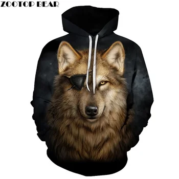 

One Eyed Wolf Hoodies 3D Men Sweatshirts Cool Pullover Fashion Tracksuits Autumn Winter Male Outwear Boy Jackets Animal Hoodie