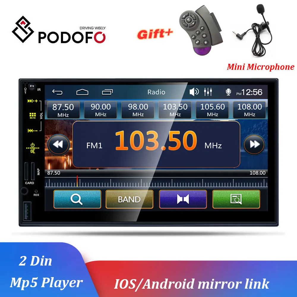 

Podofo Car Multimedia Player 7''Car radio Bluetooth Car Audio 2 DIN Auto Radio Car Stereo USB FM AUX Mirrorlink Rear View Camera