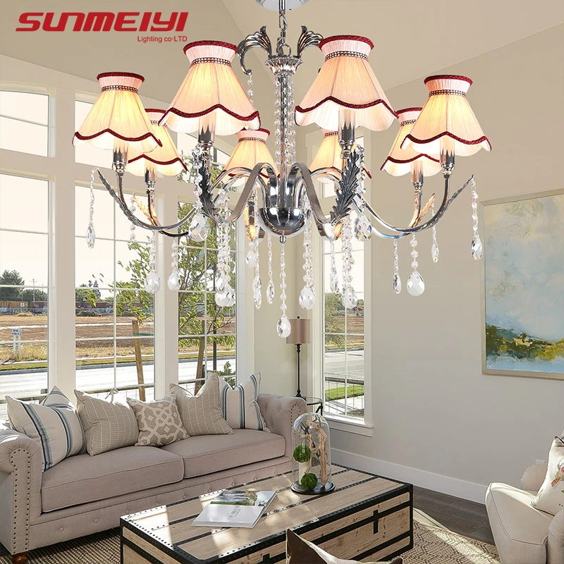 

Modern LED Crystal Chandeliers With Lampshade For Living Room Suspendsion Lighting candiles de cristal modernos colgantes