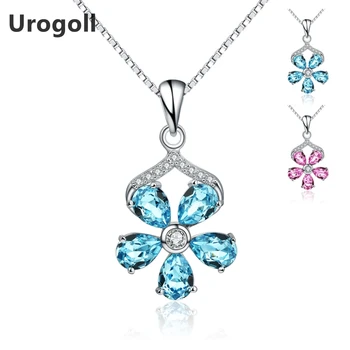 

New 925 Sterling Silver Flower Necklaces & Pendants Crystal Plum Blossom Pendant Necklaces For Women Best Friend Fine Jewelry