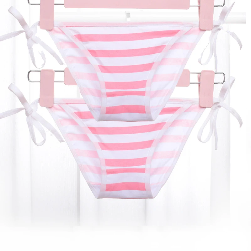Набор из 2 летних японских белье с картинками аниме брюки синие розовые белые полосатые трусы пастельные Феи косплей трусики с клубникой - Цвет: Pink Pink
