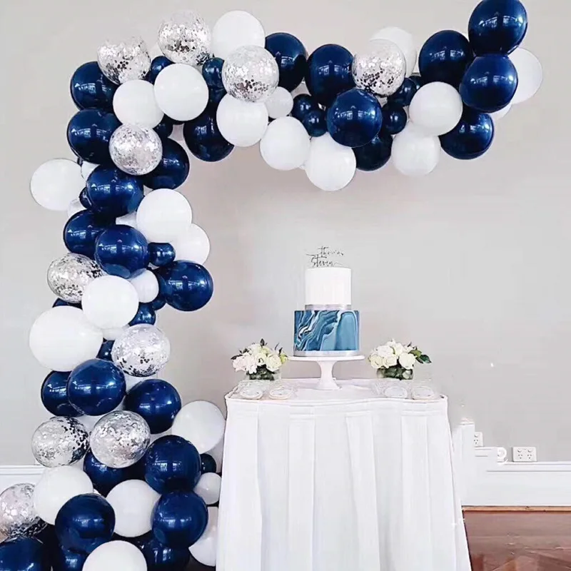 

73pcs/lot Navy Blue White Balloons Arch Garland Kit Royal Baby Shower Silver Confetti Balloon Wedding Bridal Birthday DIY Decor