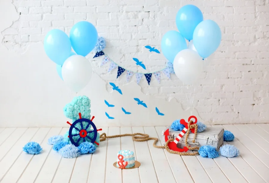 

first birthday balloon party smash the cake in a marine style Photo Background Photography Backdrops Quality Vinyl