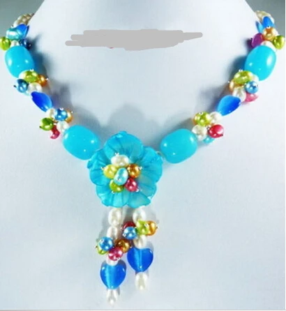 FREE SHIPPING&gt&gt&gt@@ &gt N1665 Multicolor Green Red White Pearl Blue Opal Jade Shell Flower Pendant Necklace | Украшения и