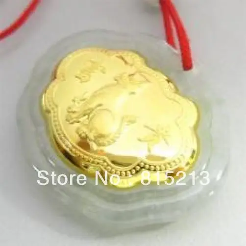 

ddh00593 Natural Jade Agate 24k Gold Zodiac Dog Necklace