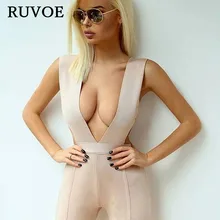 Сексуальный боди с вырезами Для женщин хаки сексуальное нижнее белье с глубоким v-образным вырезом полной длины комбинезон Bodycon с повязкой без рукавов узкие клубный комбинезон для вечеринки