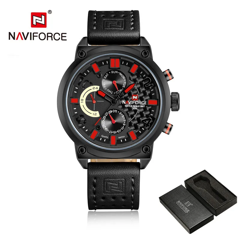 NAVIFORCE мужские часы с датой недели спортивные мужские s часы лучший бренд класса люкс Военный бизнес из натуральной кожи кварцевые мужские часы подарок 9068 - Цвет: NA9068L03 with box