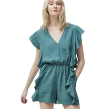 

Summer Playsuits V-Neck Flounced Loose Women Short Jumpsuit Sexy Body Casual Ruffles Elastic Waist Sexy Rompers Overalls