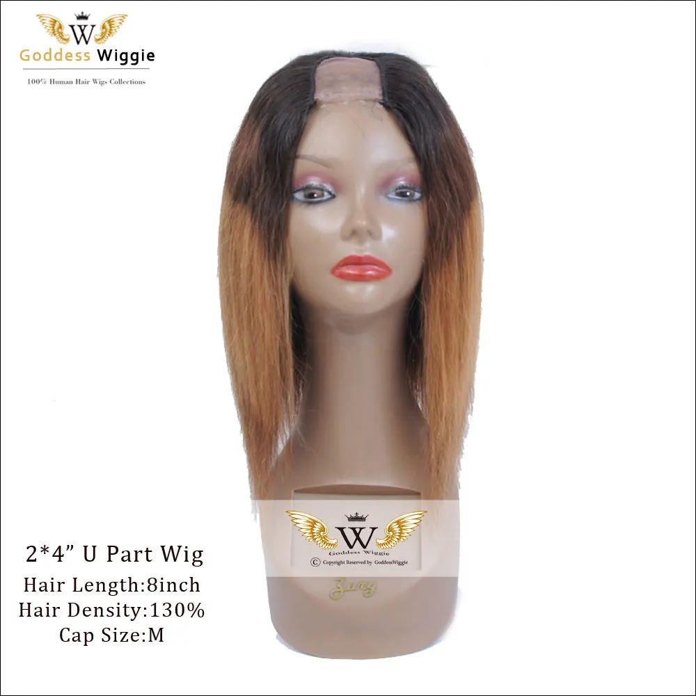 Ombre Short Bob U Part Wigs Human Hair Silky Straight Remi Upart Human