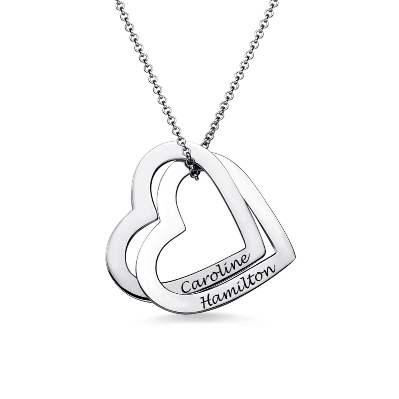 

AILIN Customize Engraved Lady Interlocking Love-heart Pendant For Her Women Silver Name Engraving Love Jewelry for Couples