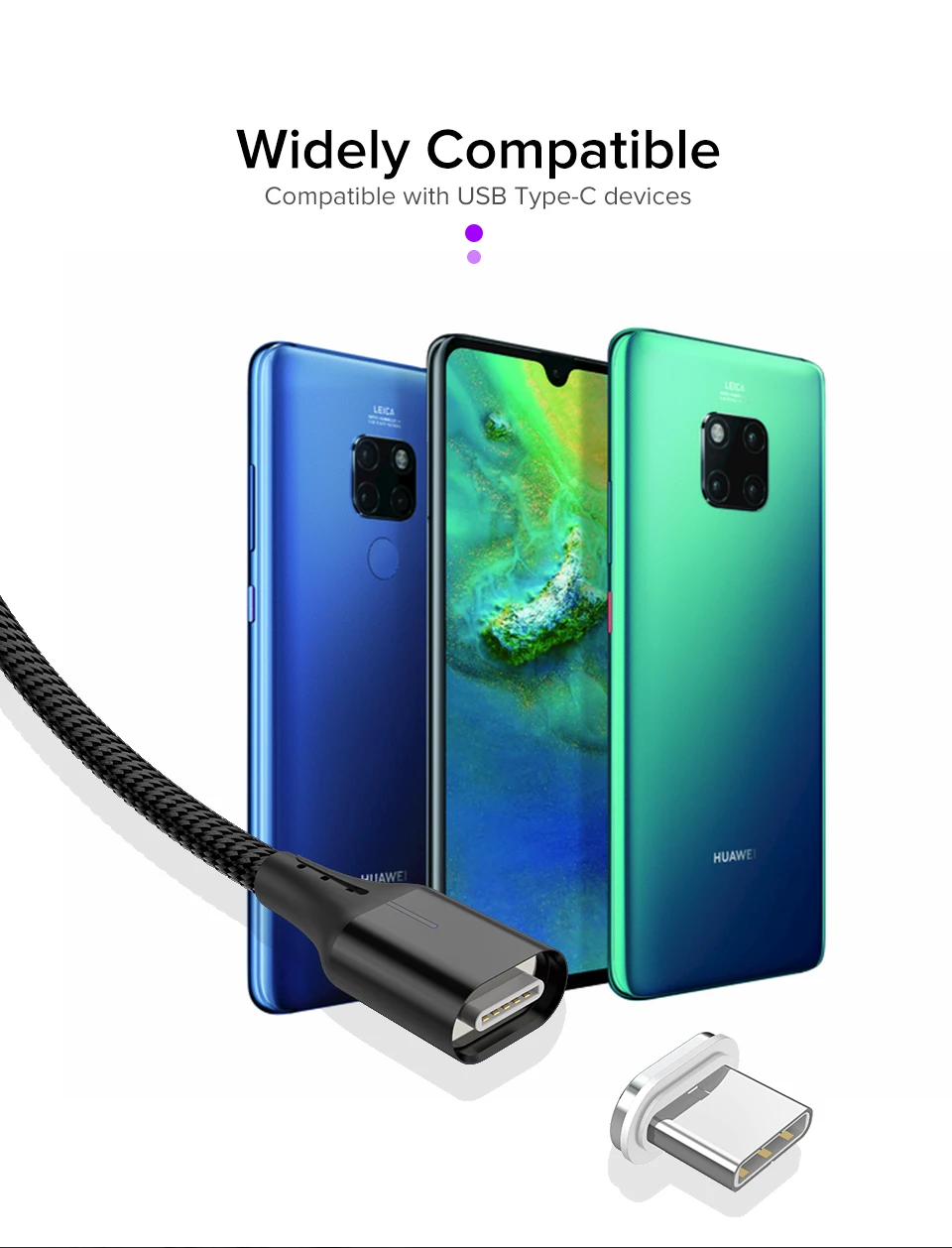 Venroii Магнитный кабель usb type C провод для быстрой зарядки для huawei P30 P20 Pro 5A SuperCharge Quick Charge 3,0 USBC магнит зарядное устройство