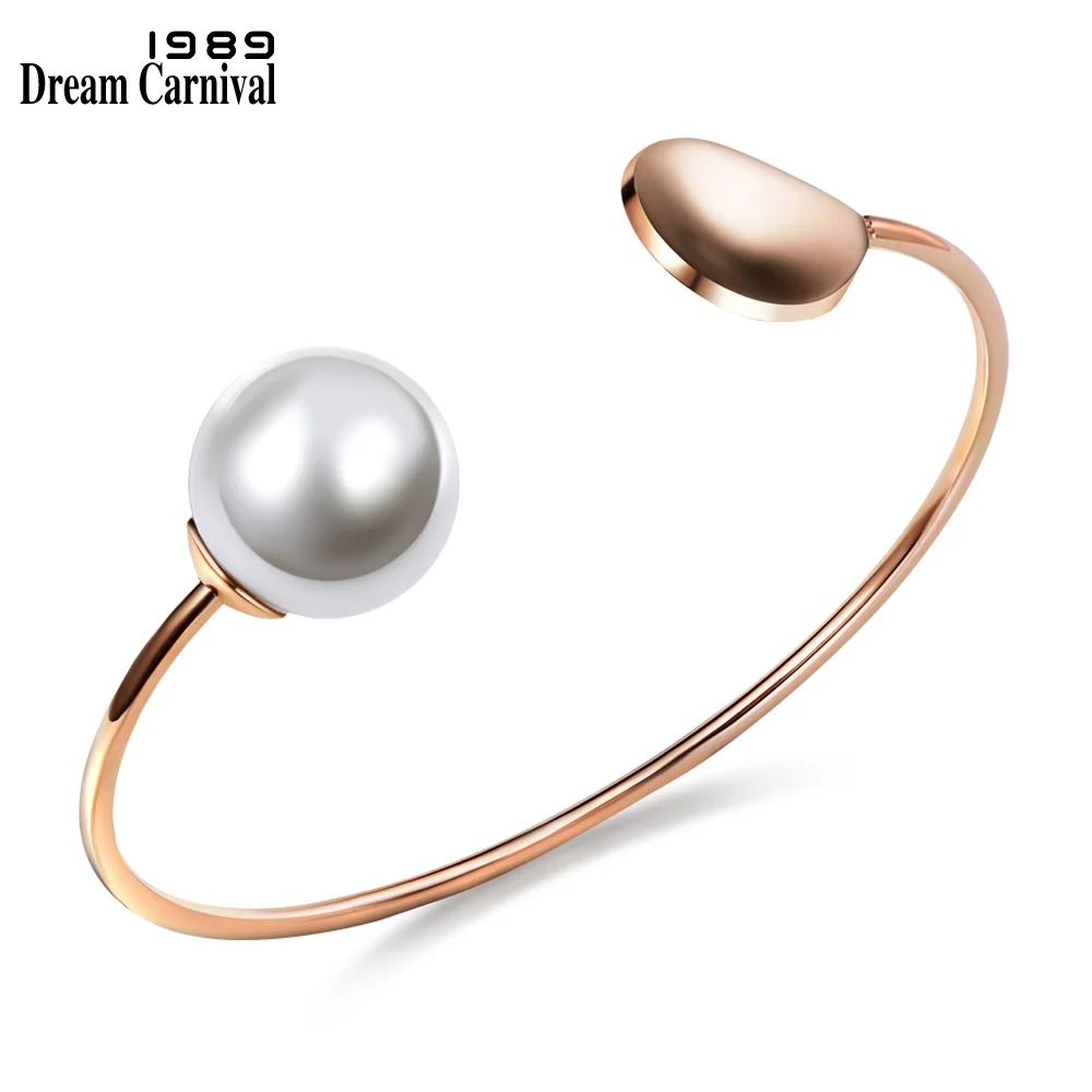 

DreamCarnival1989 Hot Sell Synthetic White Pearl Stainless Steel Open Cuff Bracelets Bangles for Women Daily Wear Jewelry PSBN09