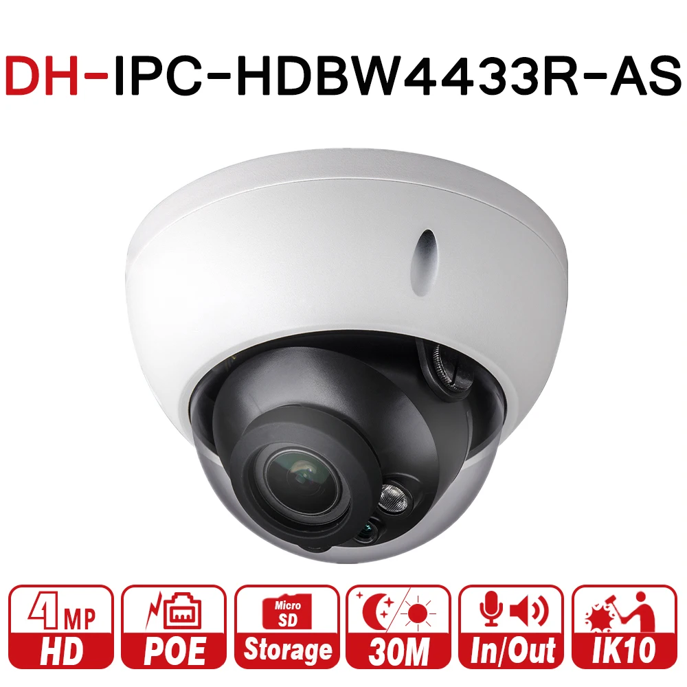 Dahua  IPC-HDBW4433R-AS 4MP CCTV IP Camera Support IK10 IP67 Audio in/out &Alarm Port PoE Camera IR 30m WDR Security with logo