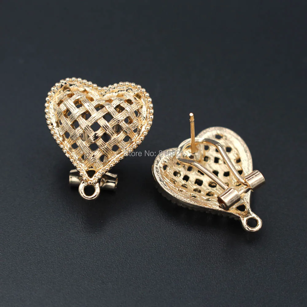 

Dubai Chile Earrings Post with Loop Hanger Connectors Filigree Heart Base DIY Retro Metal Clip Earrings Jewelry Findings 19x22mm