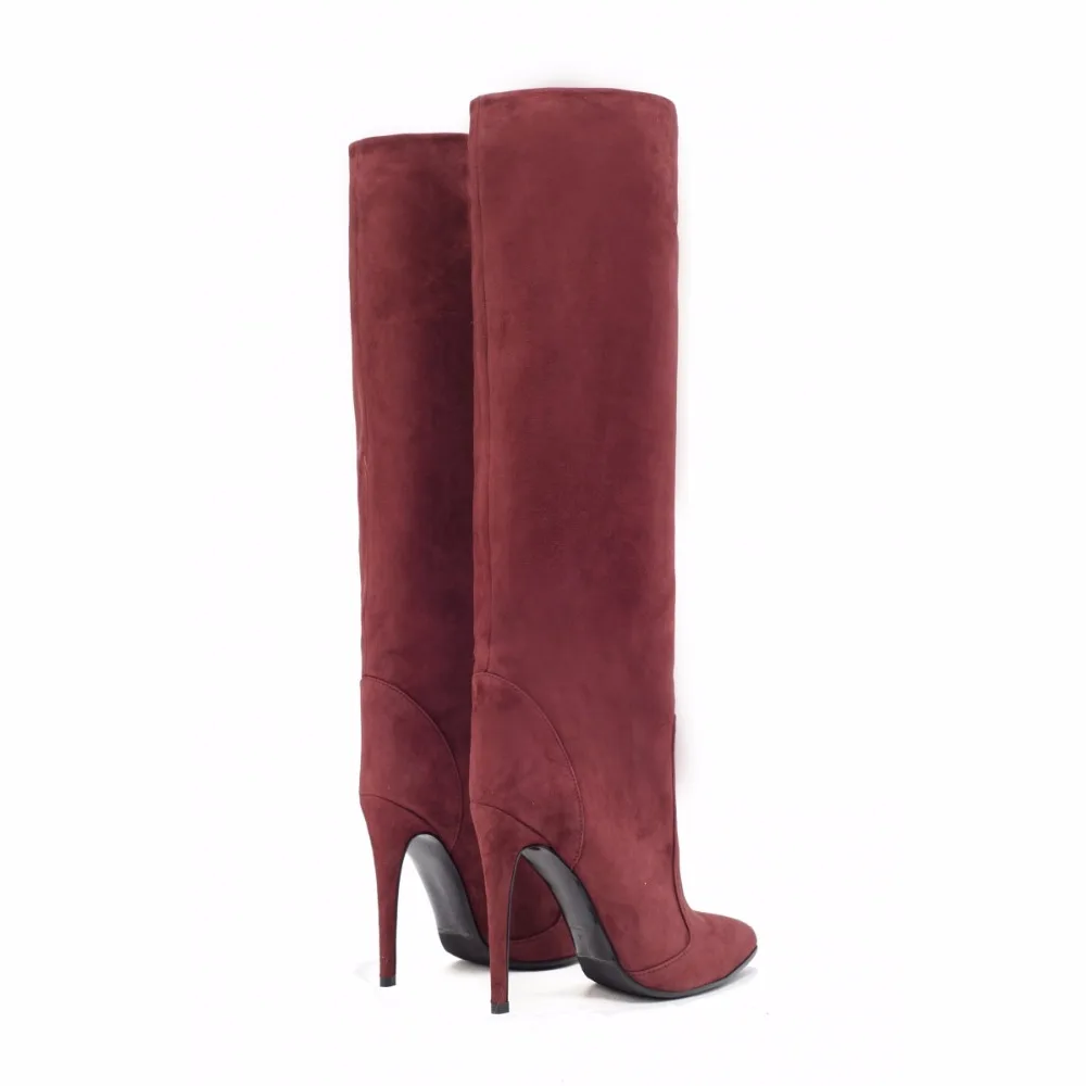 Aiyoway/Модная женская обувь; сапоги до колена на высоком каблуке с острым носком; зимние модельные туфли без застежки с широким голенищем для вечеринок