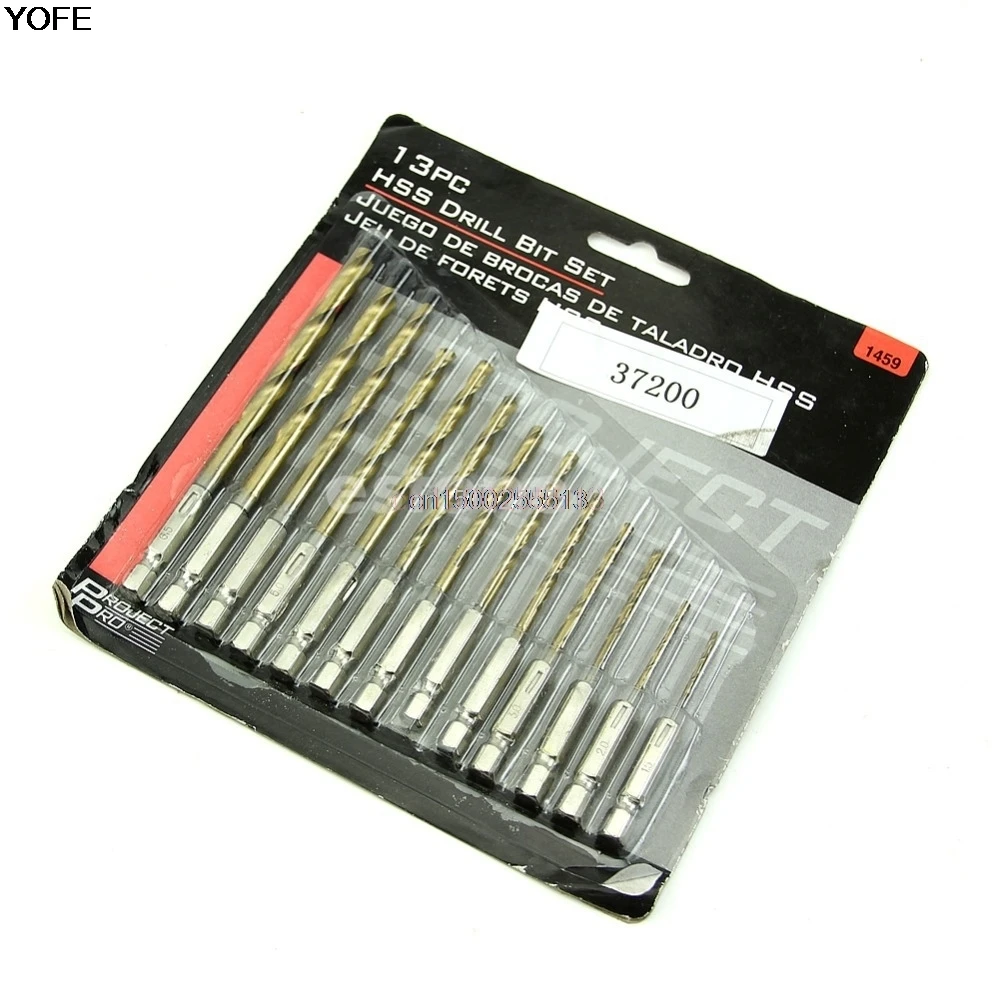 

13pcs/lot Drill Bit HSS High Speed Steel Titanium Coated Drill Bit Set 1/4 Hex Shank 1.5-6.5mm