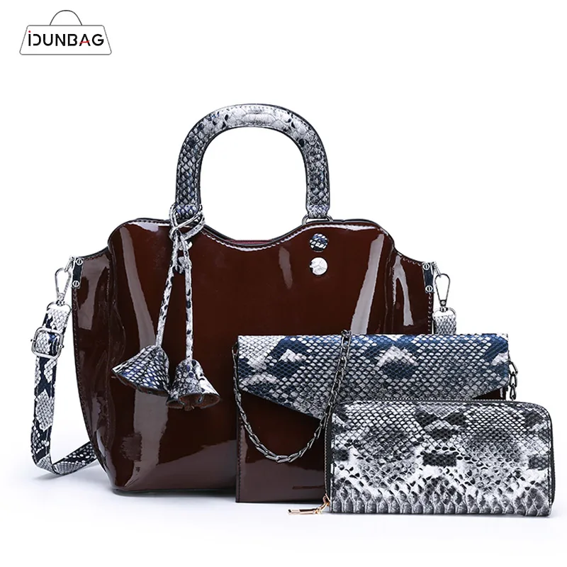IDUNBAG/роскошные сумки из лаковой кожи 3 шт. женская сумка тоут змеиной на плечо