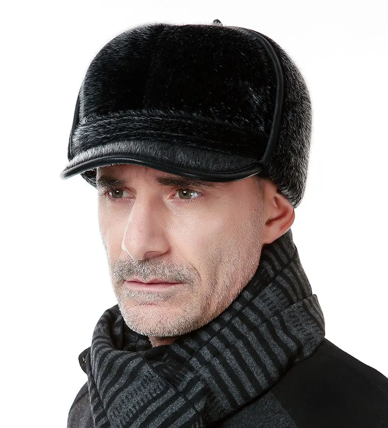 Зимние теплые меховые шапки-бомберы для мужчин, высокое качество, русская снежная шапка с ушанками, уличная шляпа для мужчин, ретро мягкая складная