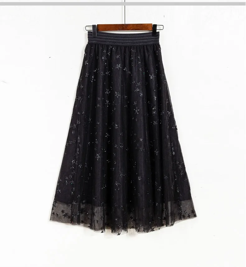 tennis skirt Hot Selling Women's Luxury Mesh Skirt Aline Sequined Stars 2019 Designer Female High Quality Sweet Preppy Skirts Basic Clothing short skirt