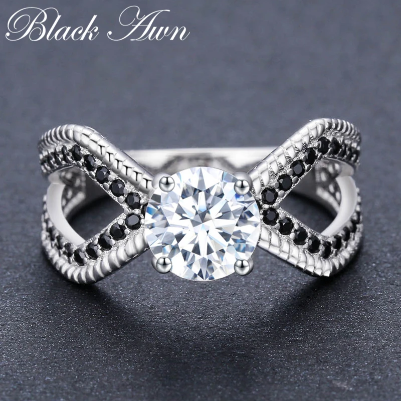 Hyperbole 3,6 г 925 пробы серебряные ювелирные изделия Geomentric Bague черная шпинель обручальные кольца для женщин Bijoux C485