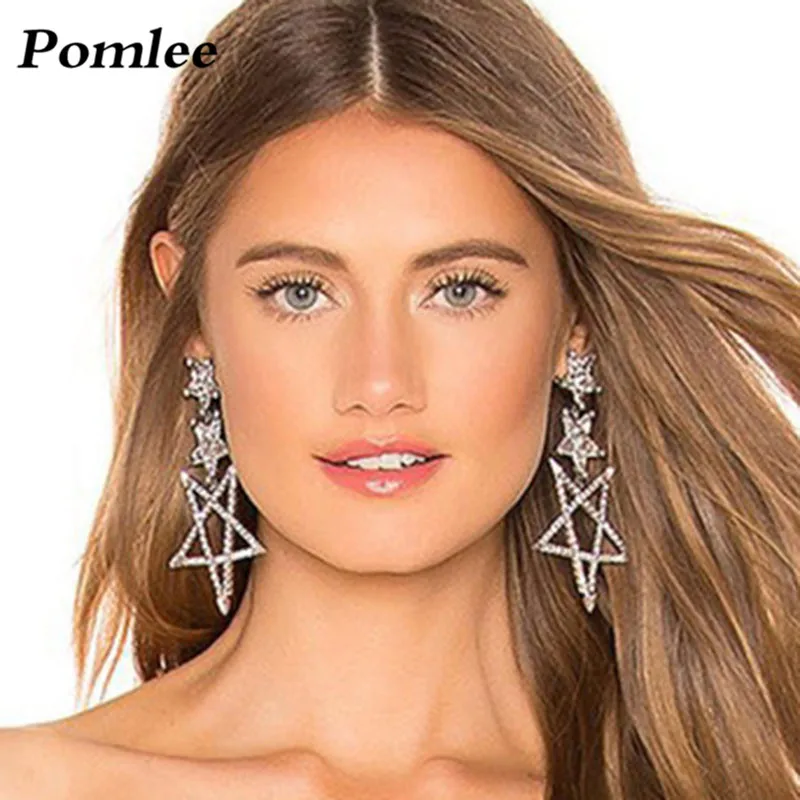 

Pomlee Bohemian Round Star Rhinestone Shiny Drop Earrings for Women Wedding Party Jewelry Trendy Dangle Earrings Hot Gift 2019