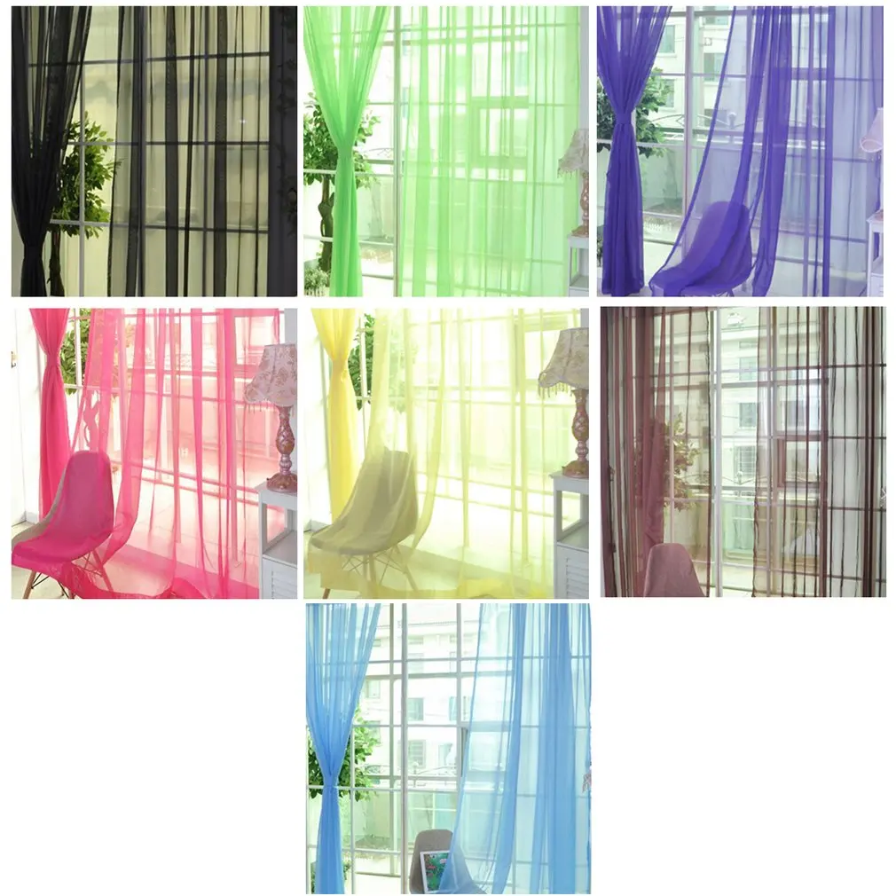 12 Colors Modern Design Solid Curtain Panel Curtains for Home Kitchen Living Room Bedroom Tulle Curtain for Window Decoration